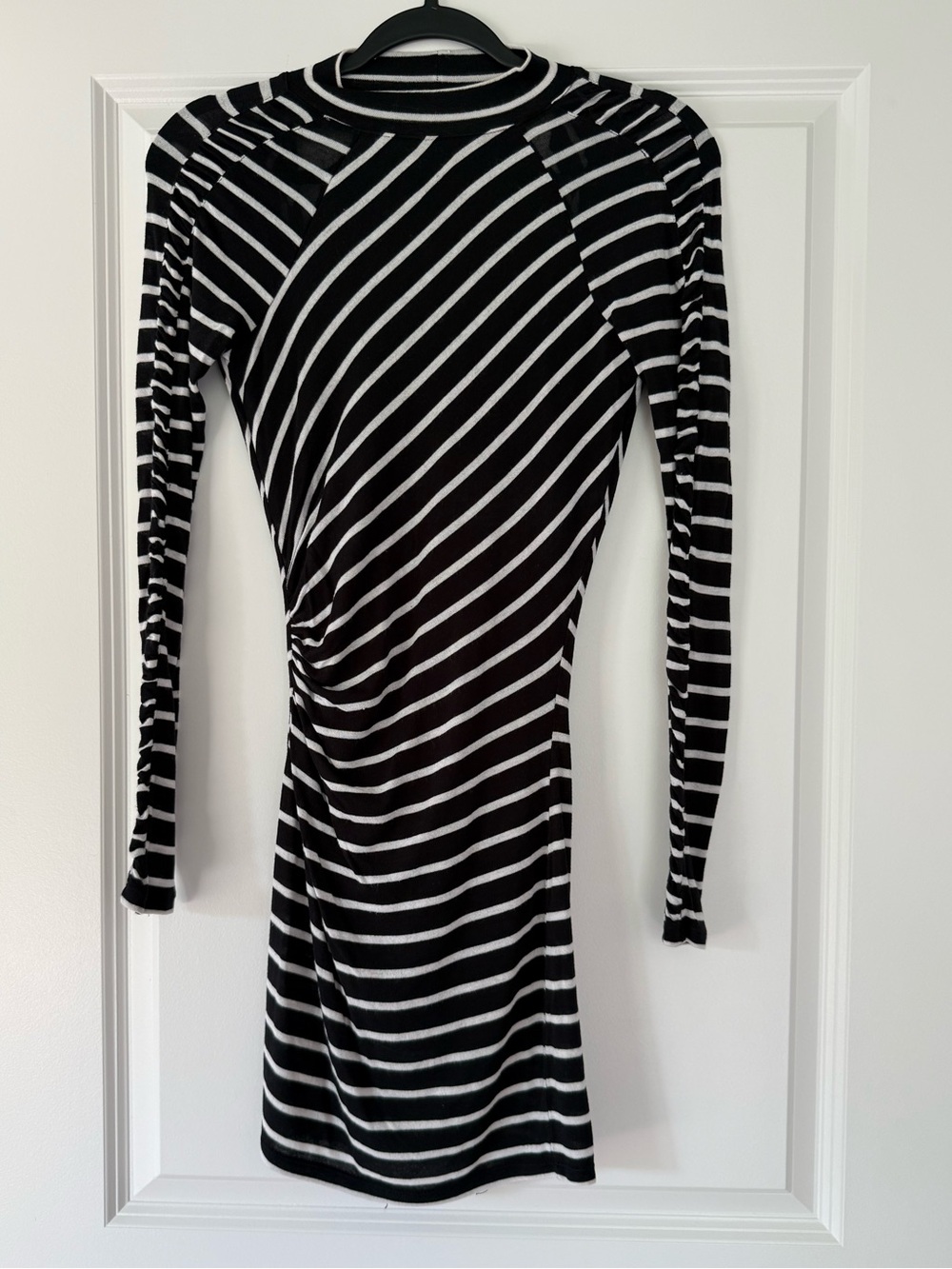 Guess Black and White Striped Long-Sleeve Bodycon Dress